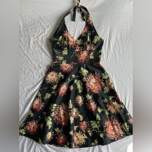 Donna Ricco Black and Green Floral Backless Dress
